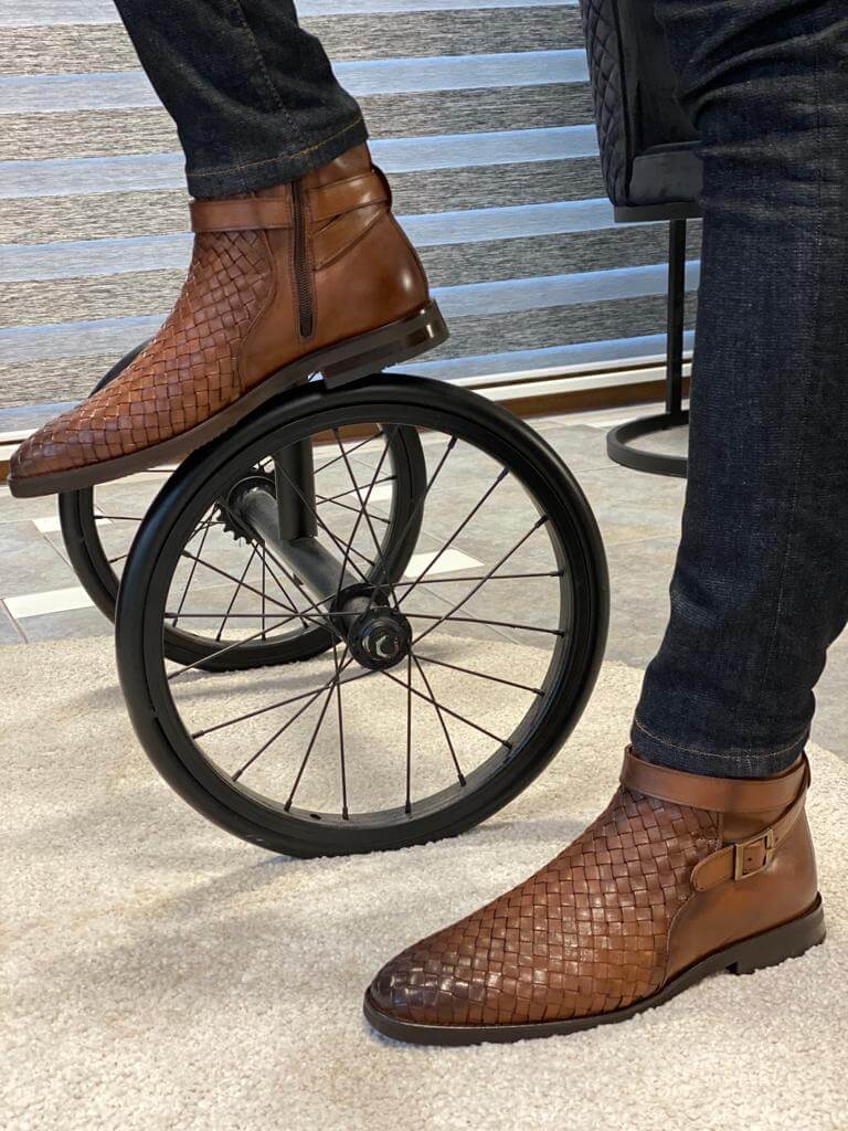 TAN WOVEN LEATHER BOOTS