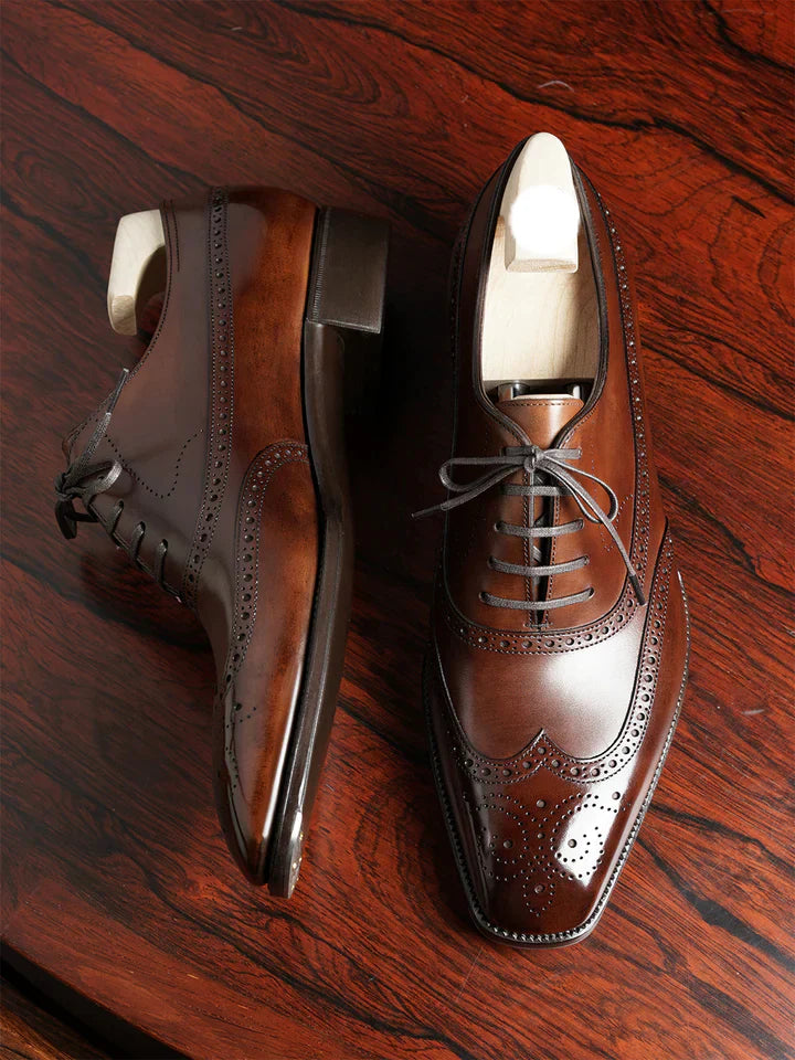 BROWN LEATHER WINGTIP OXFORD WITH BROGUES