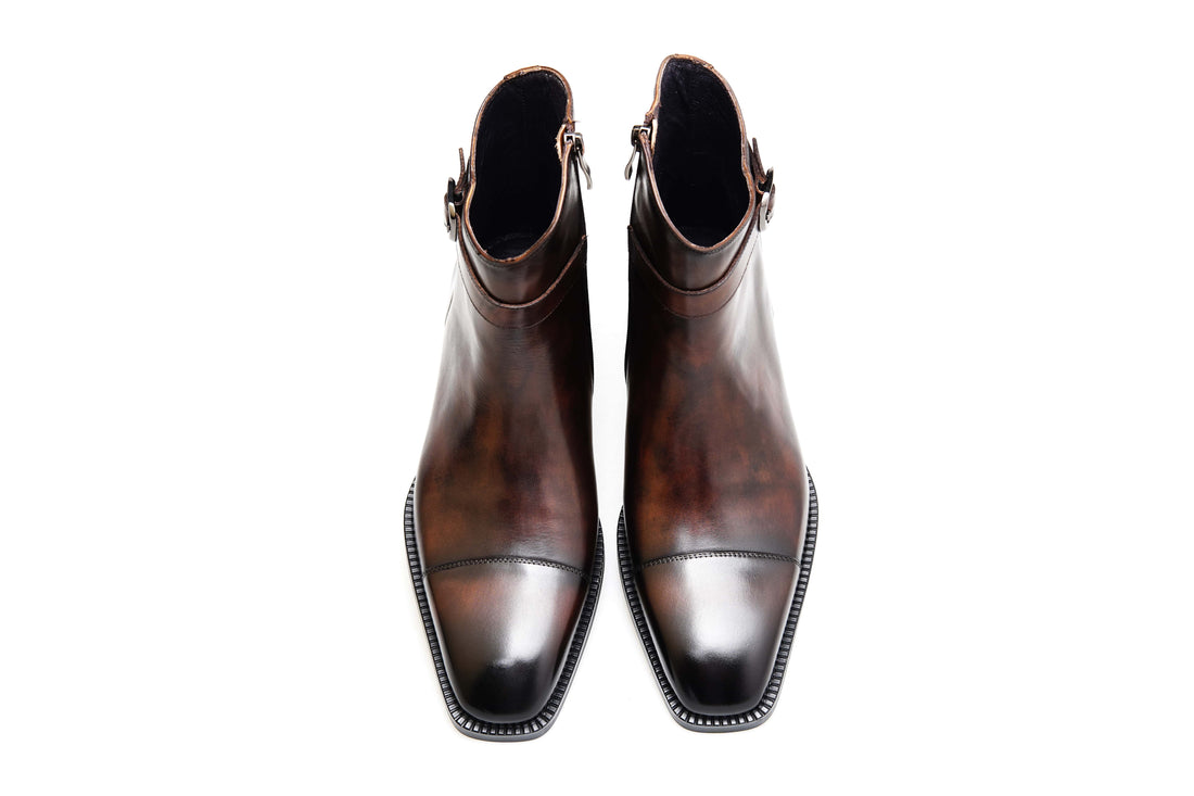BROWN SLICE TOE ZIP BOOT