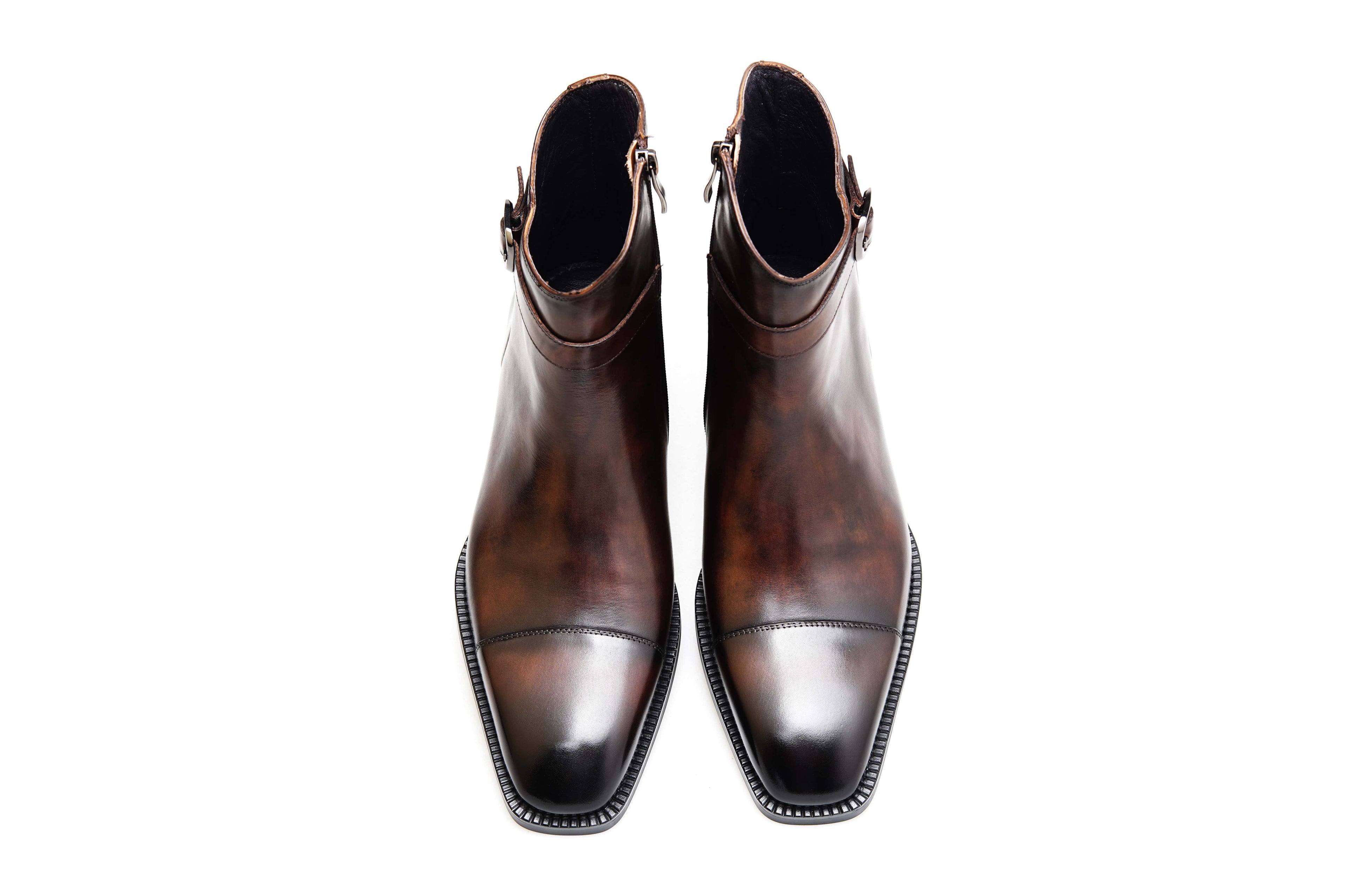 BROWN SLICE TOE ZIP BOOT