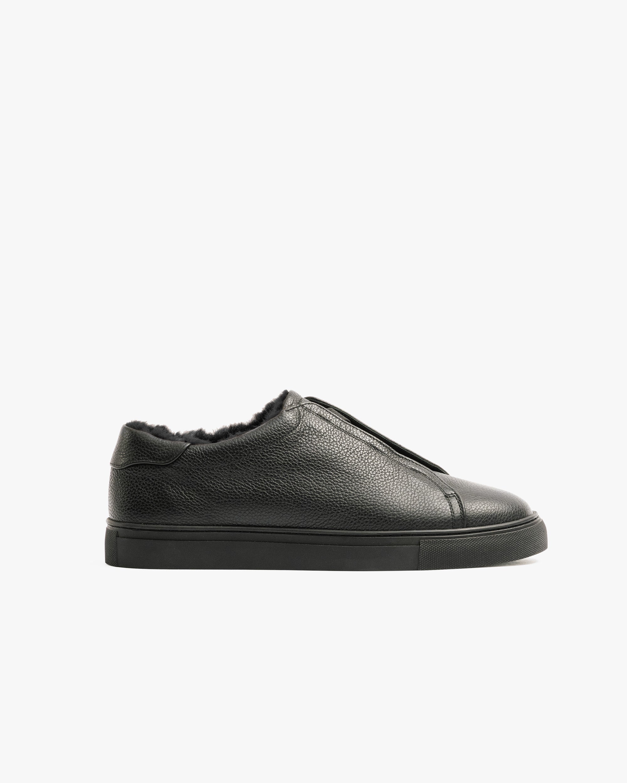 LEO | BLACK LACELESS LEATHER SNEAKERS