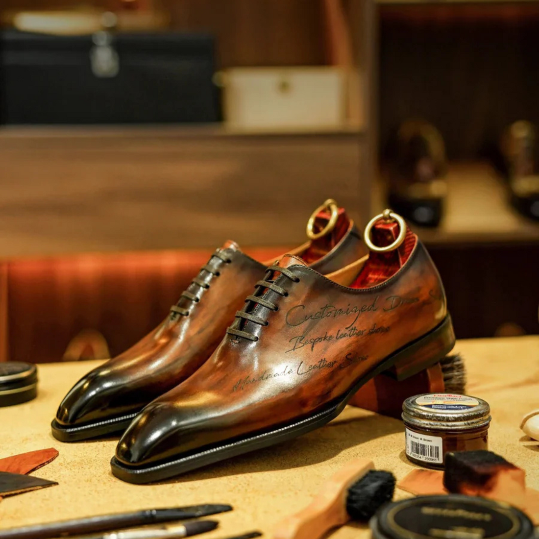 BESPOKE BROWN WITH CUSTOM TEXT | SQUARE TOE COLLECTION