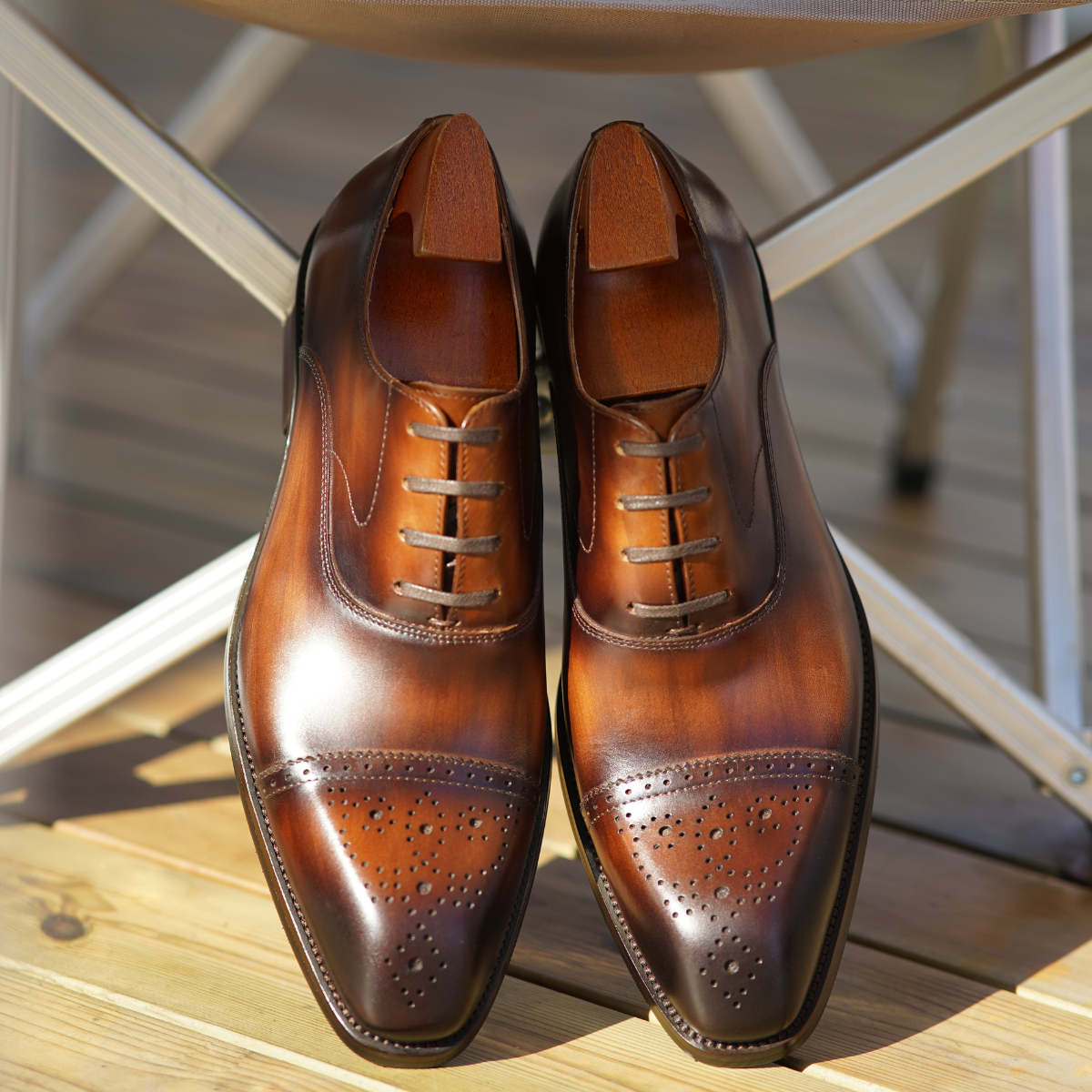 BROWN SQUARE TOE WINGTIP OXFORDS
