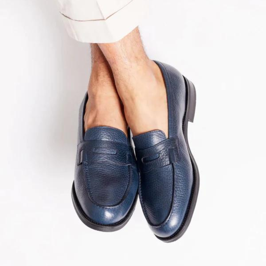 BLUE SOFT LEATHER LOAFERS