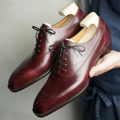 WINE LEATHER OXFORDS WITH FLAT LACES