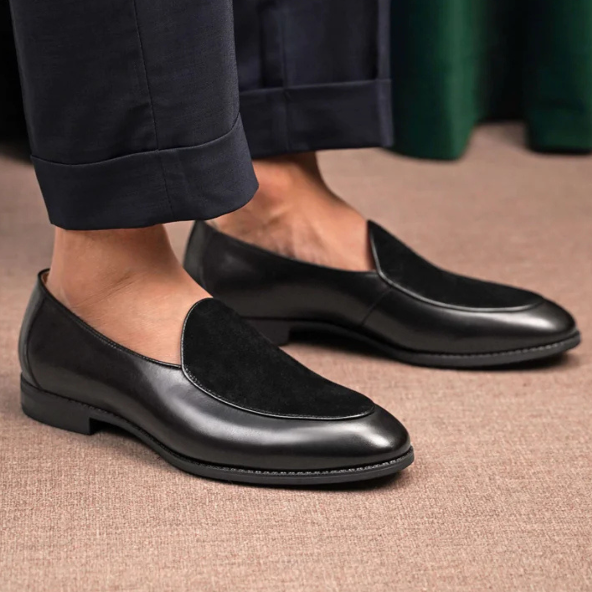 BLACK PENNY LOAFER WITH SUEDE