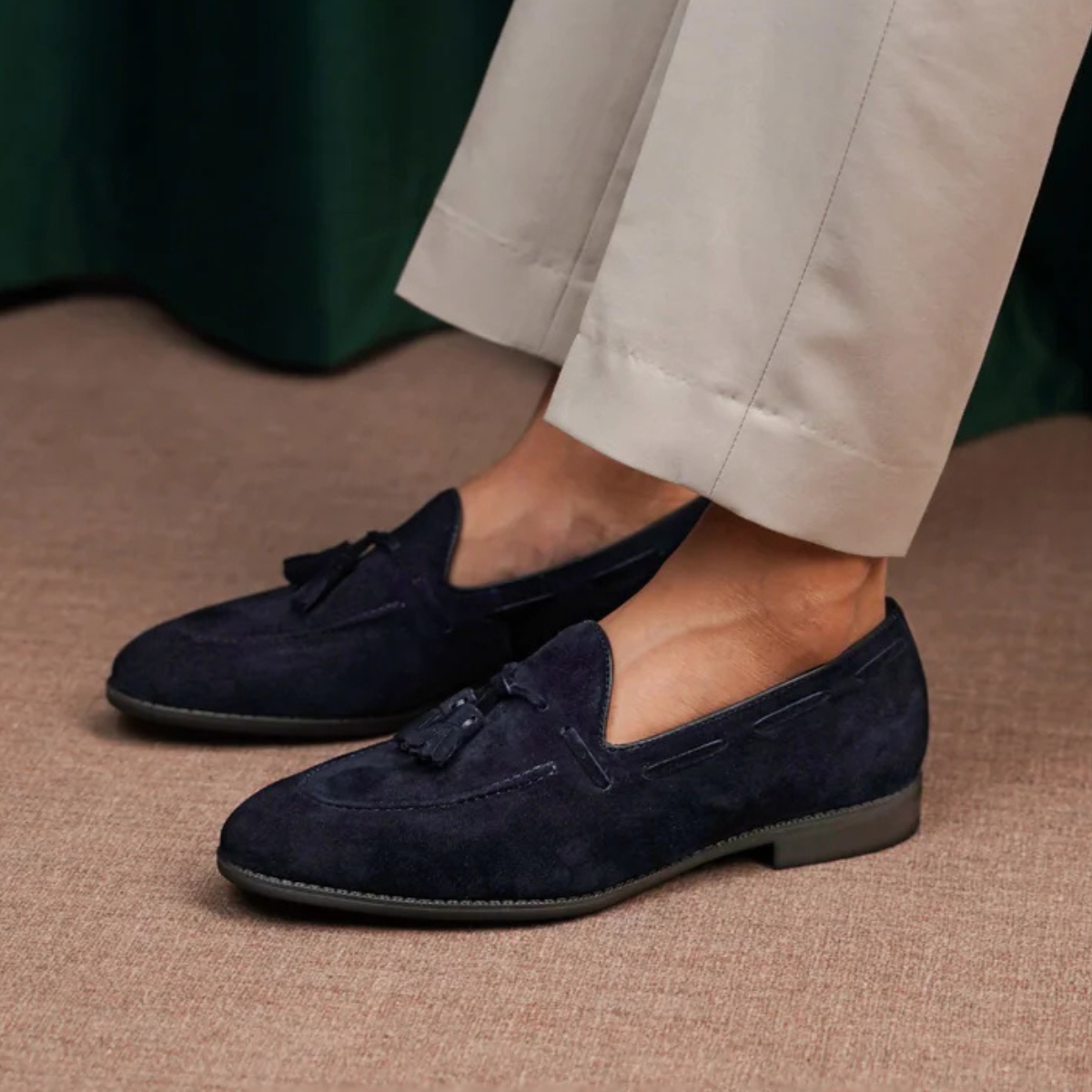 BLUE SUEDE LOAFER WITH TASSEL
