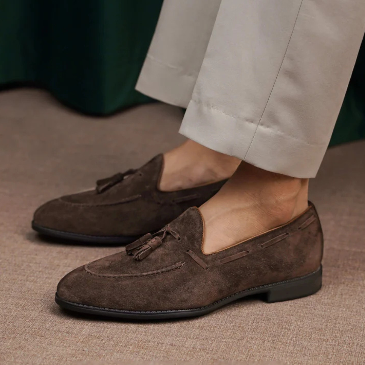 BROWN SUEDE LOAFER WITH TASSEL