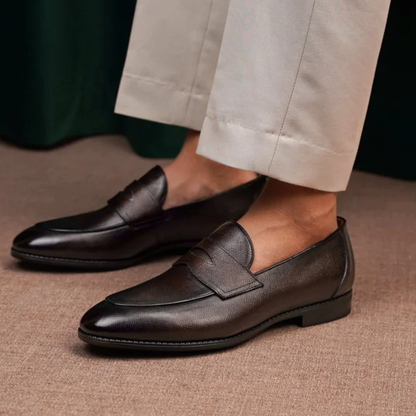BROWN MILLED LEATHER LOAFERS