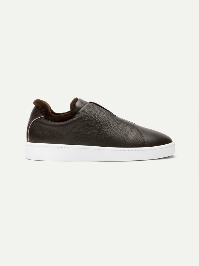 BROWN LEATHER FUR SNEAKER