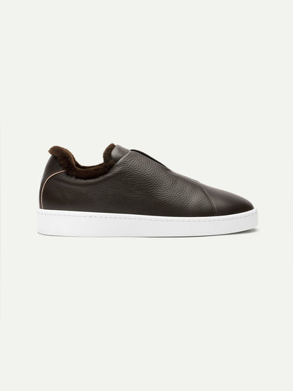 BROWN LEATHER FUR SNEAKER