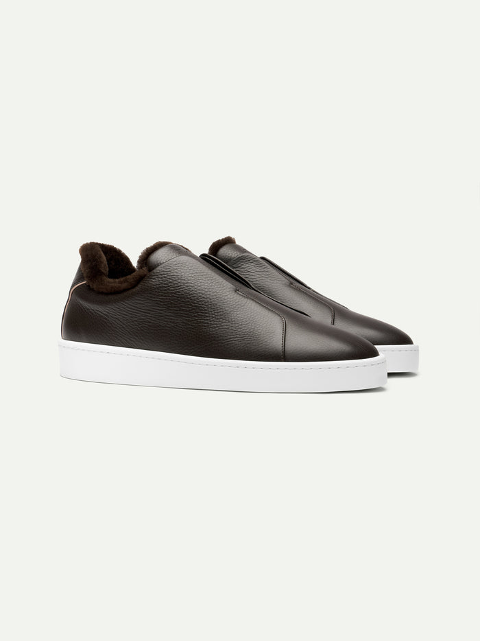 BROWN LEATHER FUR SNEAKER