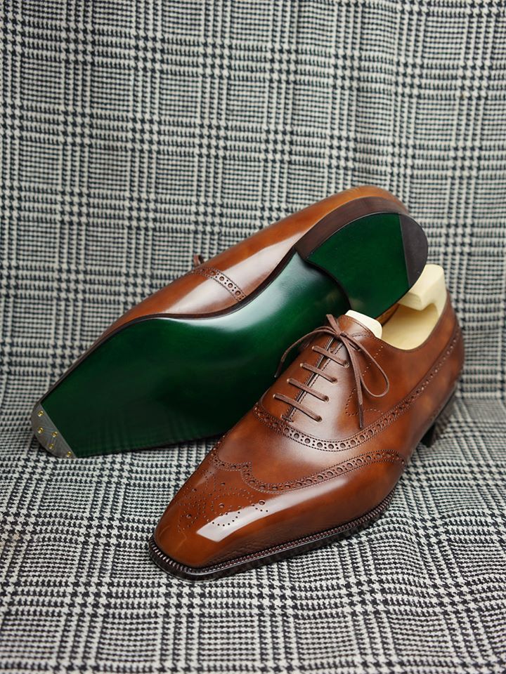 BROWN LEATHER OXFORDS WITH METAL TOE