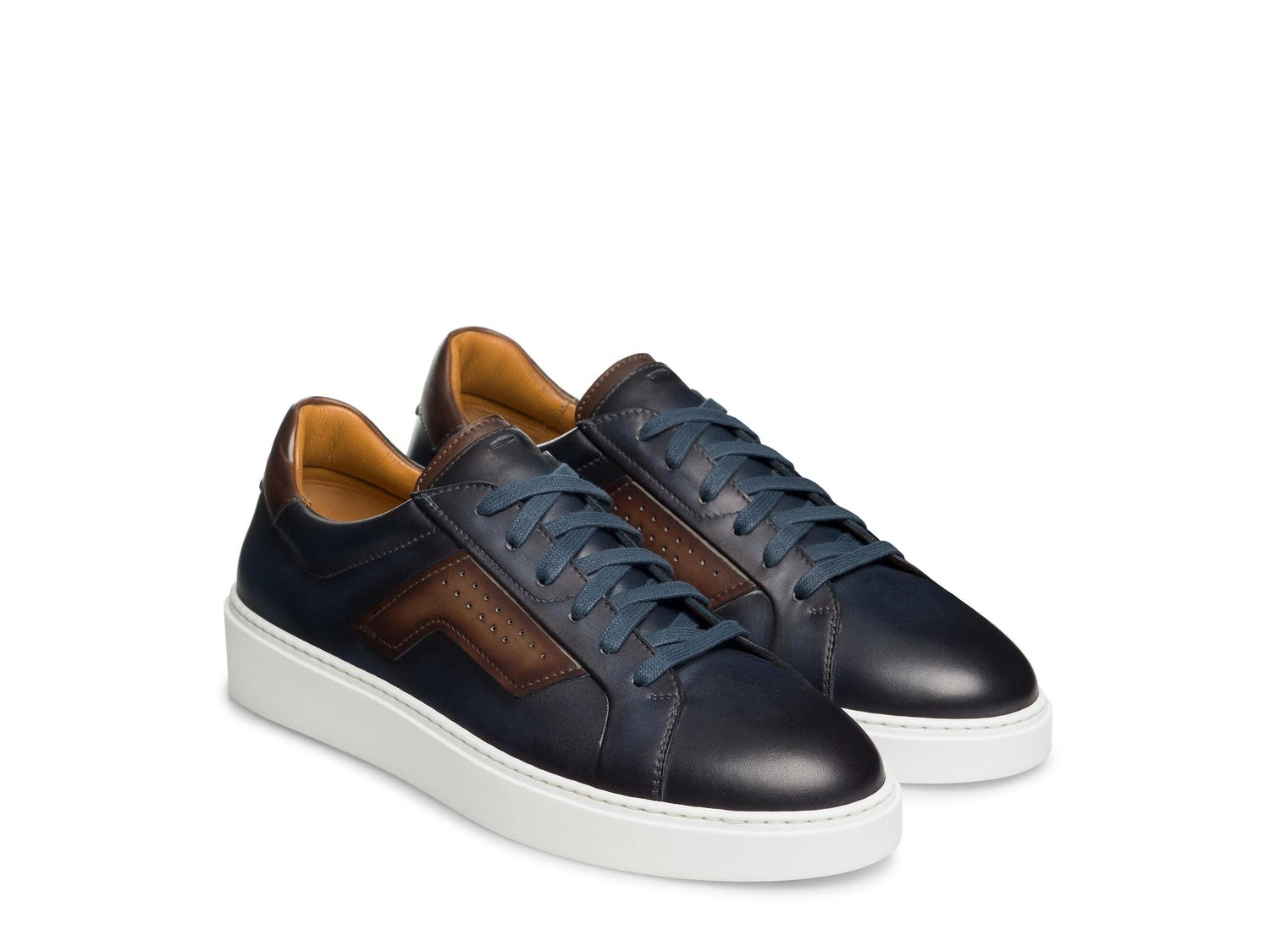 SALERNO-17 - DARK BLUE SHADE &amp; BROWN LEATHER SNEAKERS