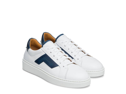 BERGAMO-19 - WHITE WITH BLUE LEATHER SNEAKERS