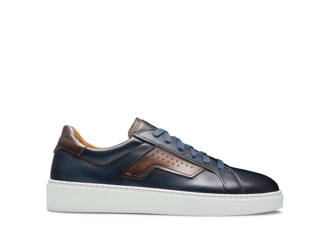 SALERNO-17 - DARK BLUE SHADE &amp; BROWN LEATHER SNEAKERS