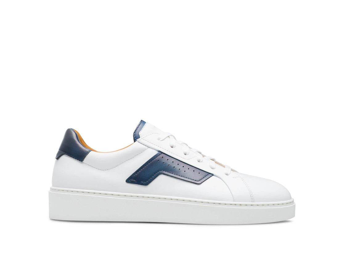 BERGAMO-19 - WHITE WITH BLUE LEATHER SNEAKERS