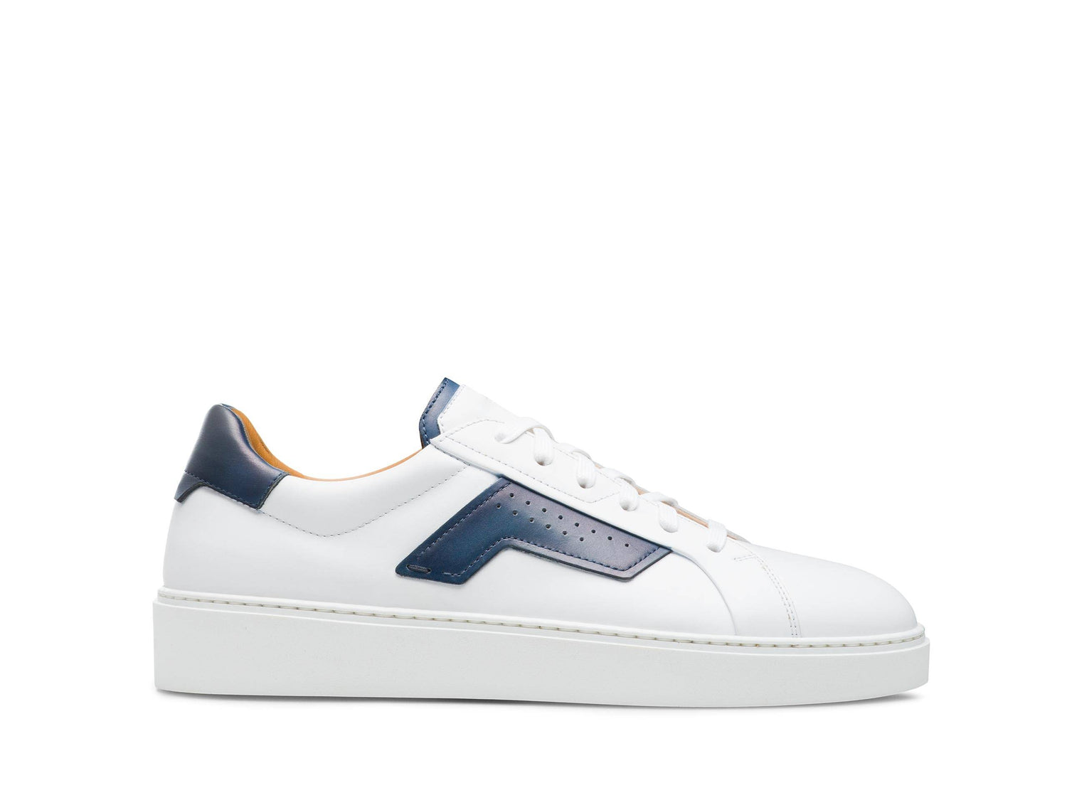 BERGAMO-19 - WHITE WITH BLUE LEATHER SNEAKERS