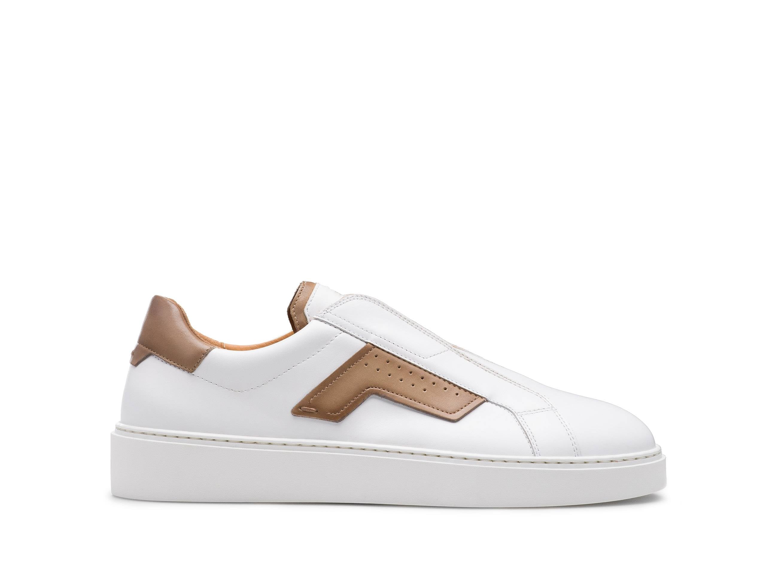 FERRARA-22 - WHITE WITH TAN LEATHER SNEAKERS