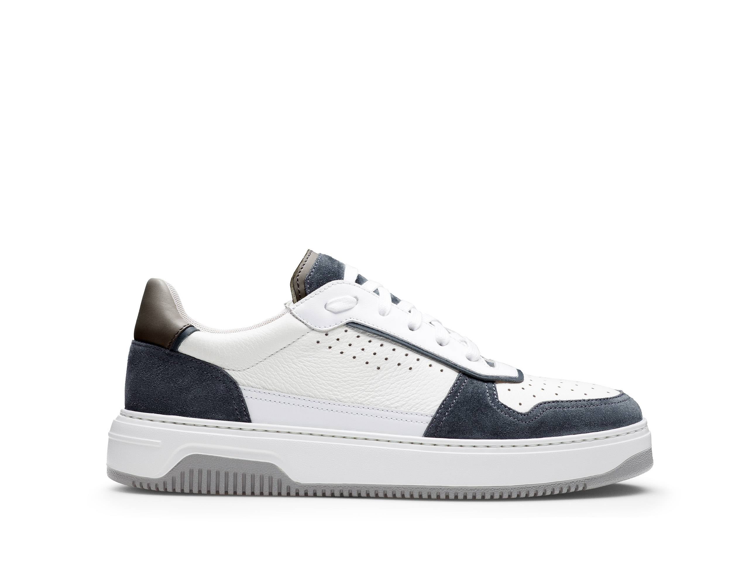 VICENZA-24 - WHITE WITH DARK GREY LEATHER SNEAKERS