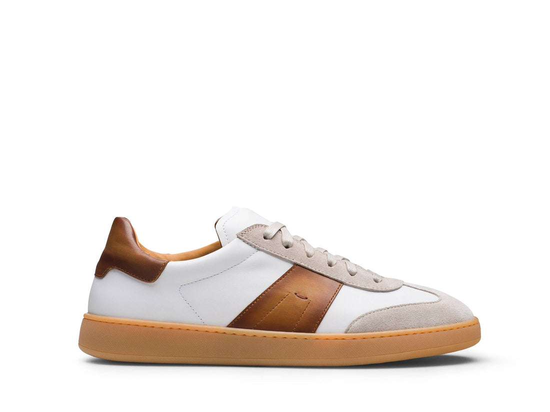 PISA-NERO - DARK TAN STRIP LEATHER SNEAKERS