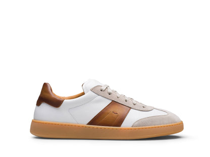 PISA-NERO - DARK TAN STRIP  LEATHER SNEAKERS
