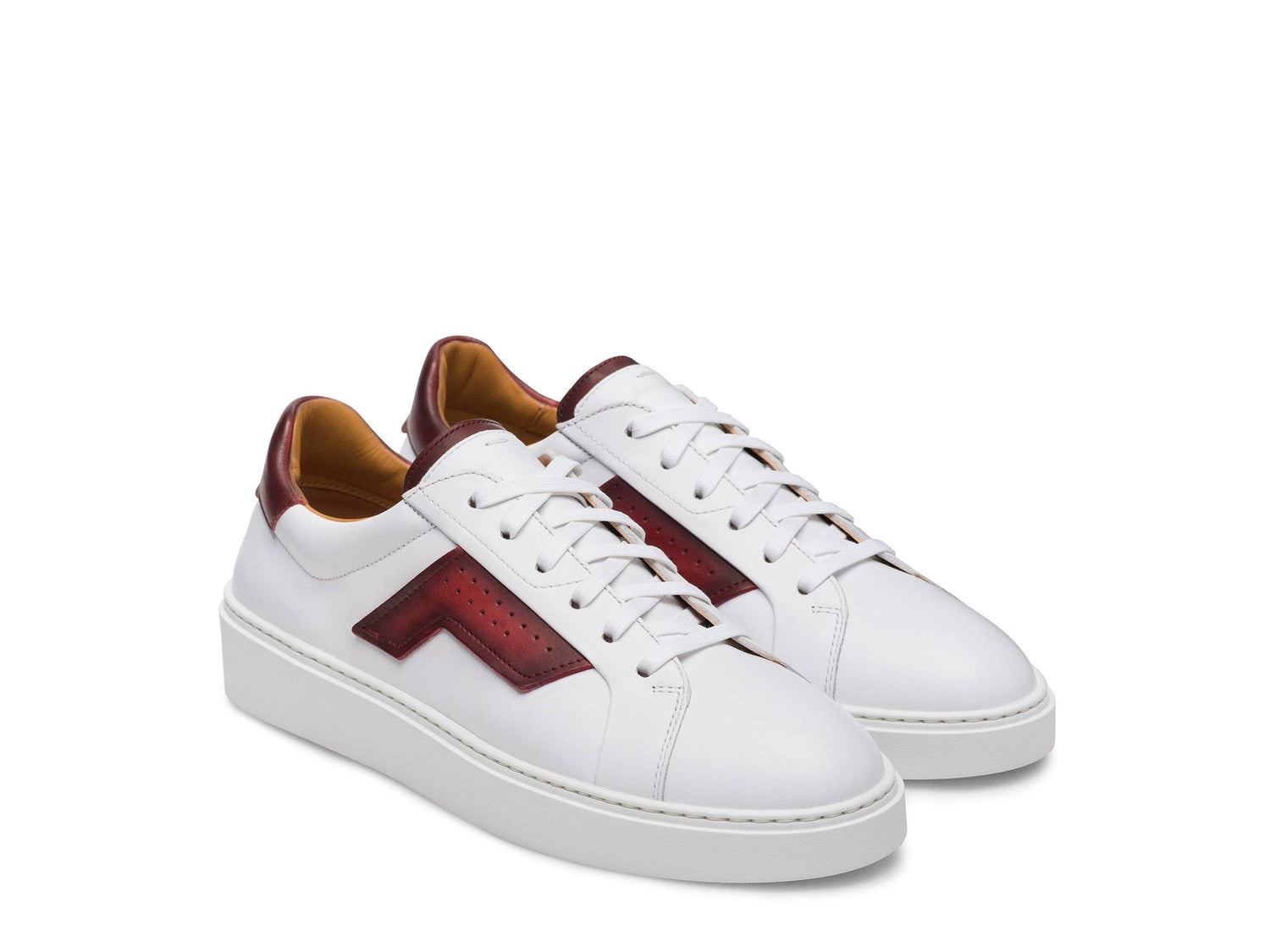 PADOVA-20 - WHITE WITH DARK BROWN LEATHER SNEAKERS