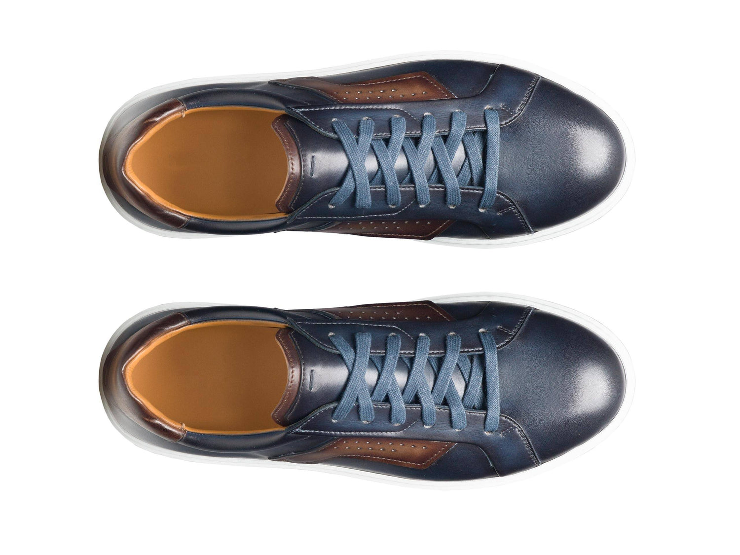 SALERNO-17 - DARK BLUE SHADE &amp; BROWN LEATHER SNEAKERS