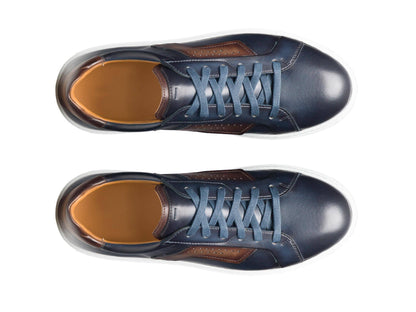 SALERNO-17 - DARK BLUE SHADE &amp; BROWN LEATHER SNEAKERS