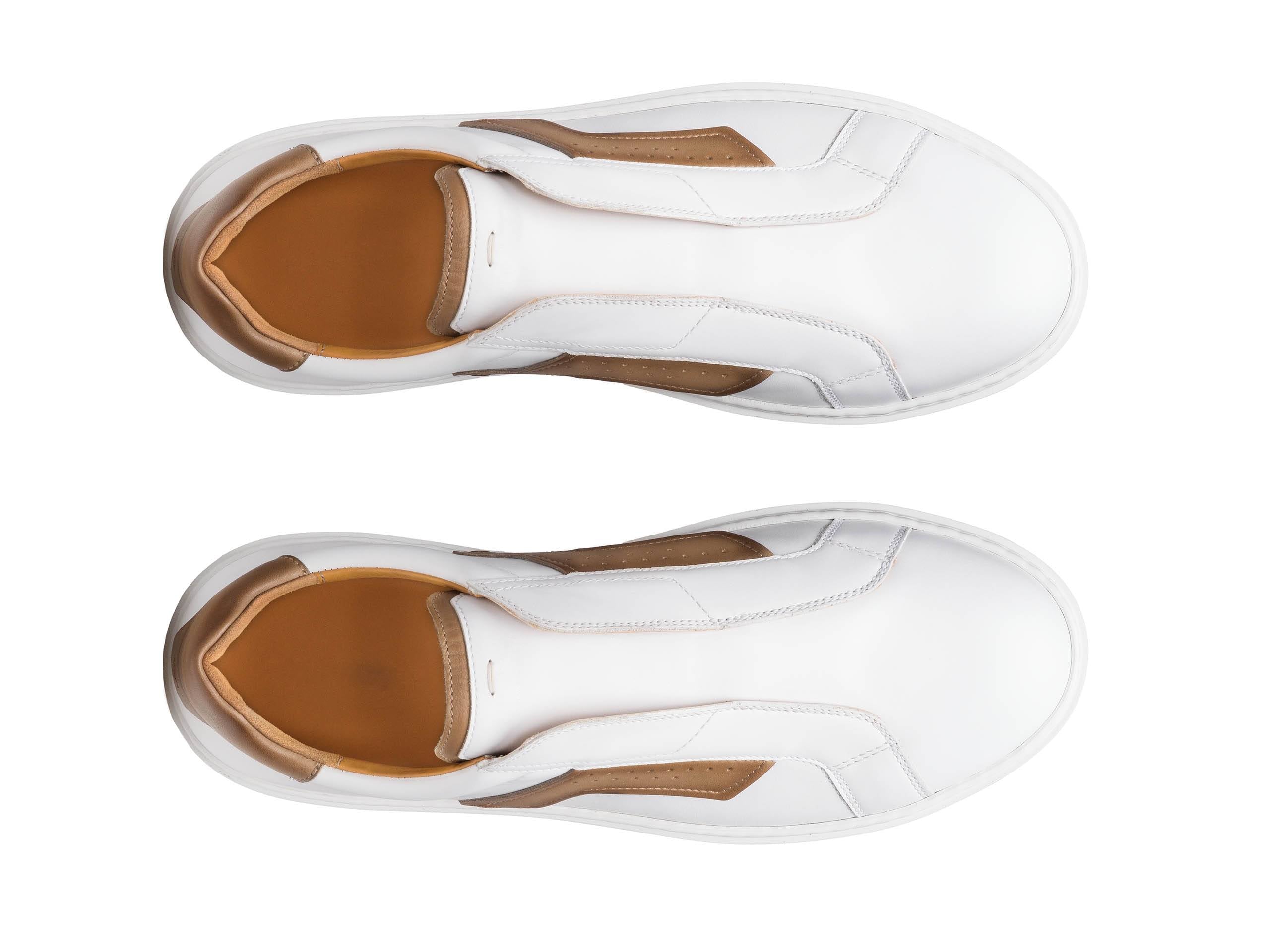 FERRARA-22 - WHITE WITH TAN LEATHER SNEAKERS