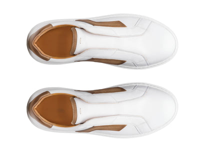 FERRARA-22 - WHITE WITH TAN LEATHER SNEAKERS