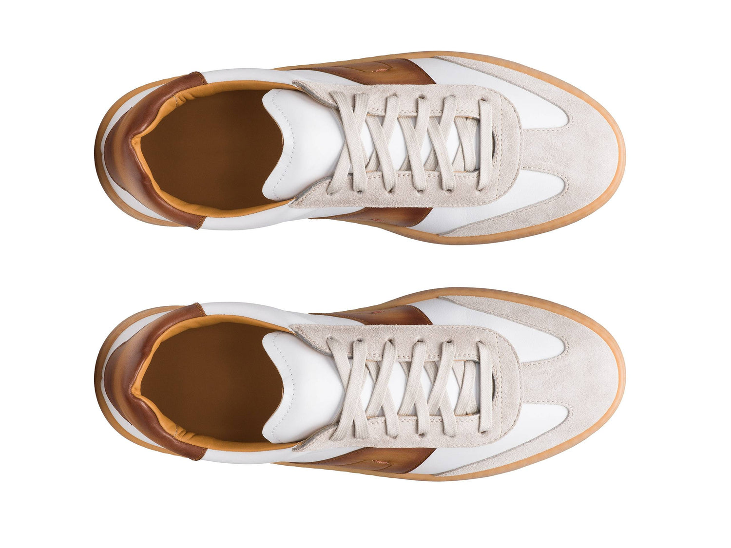 PISA-NERO - DARK TAN STRIP  LEATHER SNEAKERS