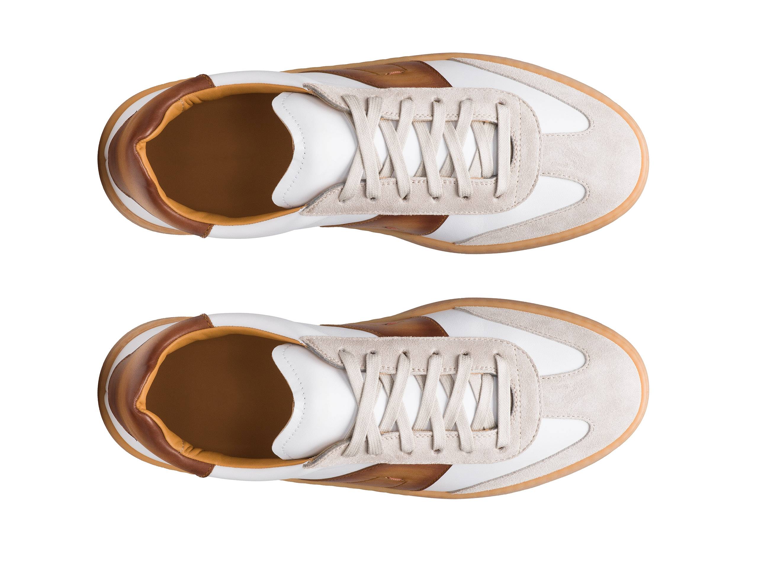 PISA-NERO - DARK TAN STRIP  LEATHER SNEAKERS
