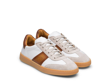 PISA-NERO - DARK TAN STRIP  LEATHER SNEAKERS