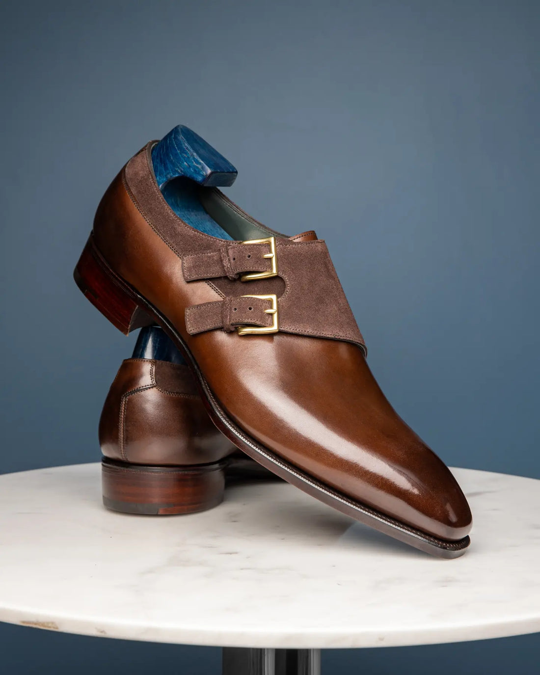 THE MILAN - BROWN DOUBLE MONK WITH GOLDEN BUCKLE