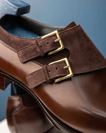 THE MILAN - BROWN DOUBLE MONK WITH GOLDEN BUCKLE