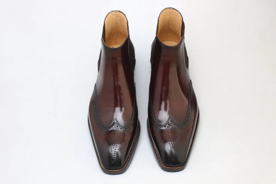BROWN SLICE TOE HIGH SHINE BOOT