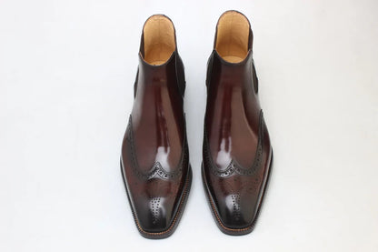 BROWN SLICE TOE HIGH SHINE BOOT
