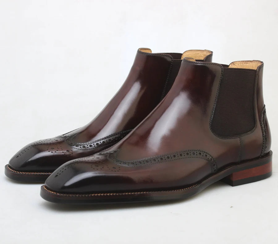 BROWN SLICE TOE HIGH SHINE BOOT