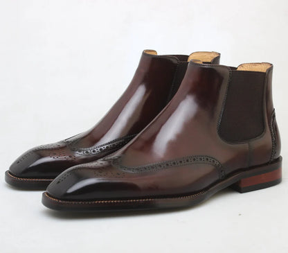 BROWN SLICE TOE HIGH SHINE BOOT