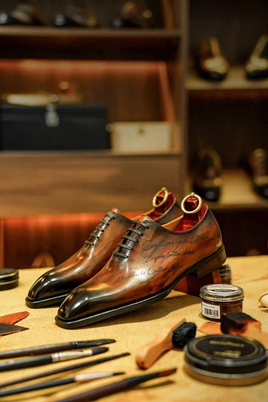 BESPOKE BROWN WITH CUSTOM TEXT | SQUARE TOE COLLECTION