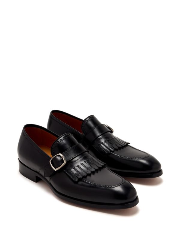 FRINGED | BLACK LEATHER MONK WITH SINGLE STRAP BUCKLE
