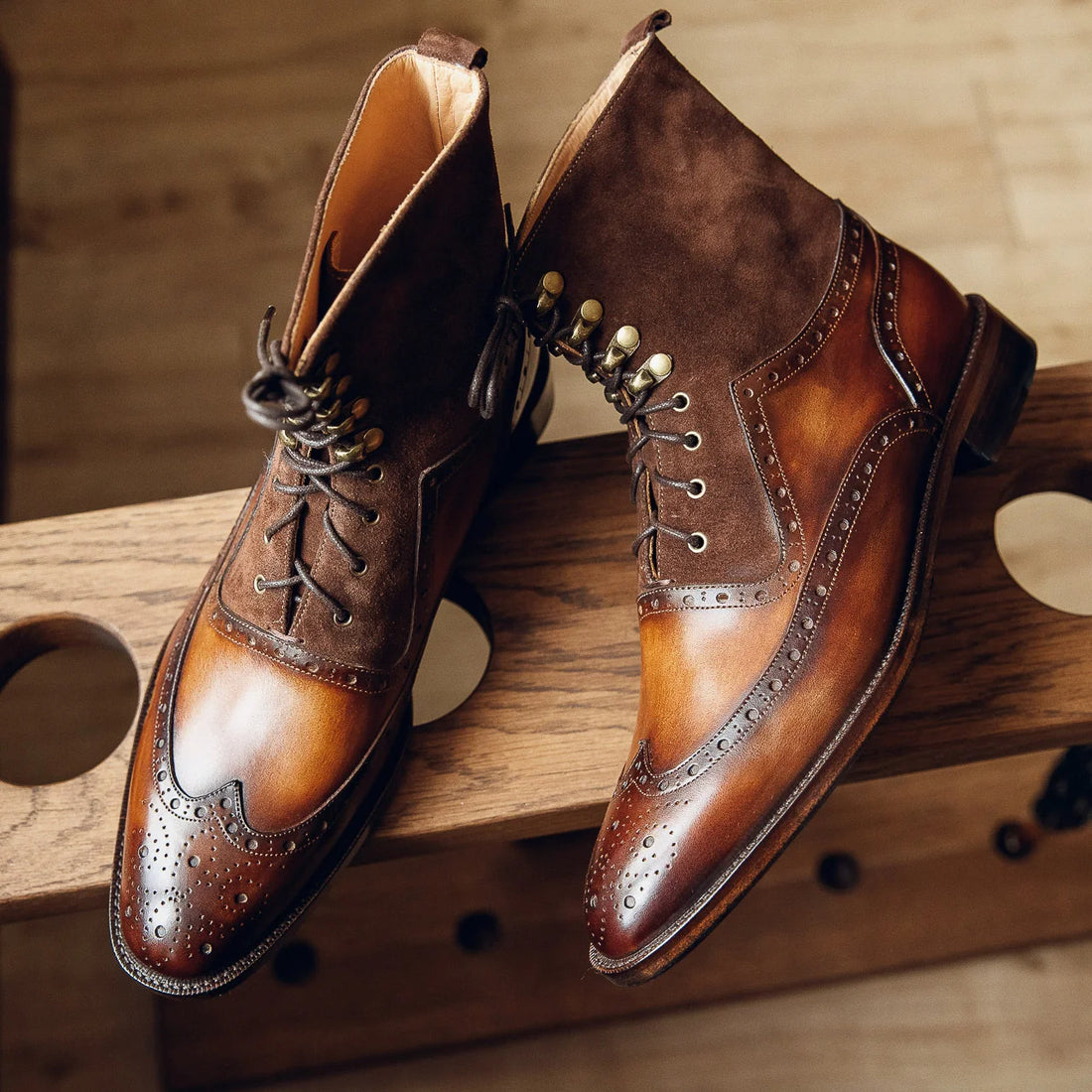 BROWN COMBINATION BOOTS| PATINA FINISH