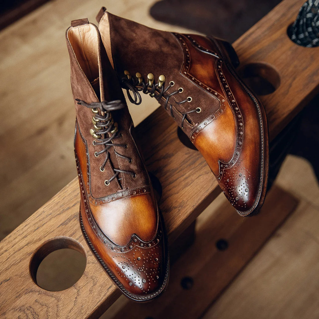 BROWN COMBINATION BOOTS| PATINA FINISH